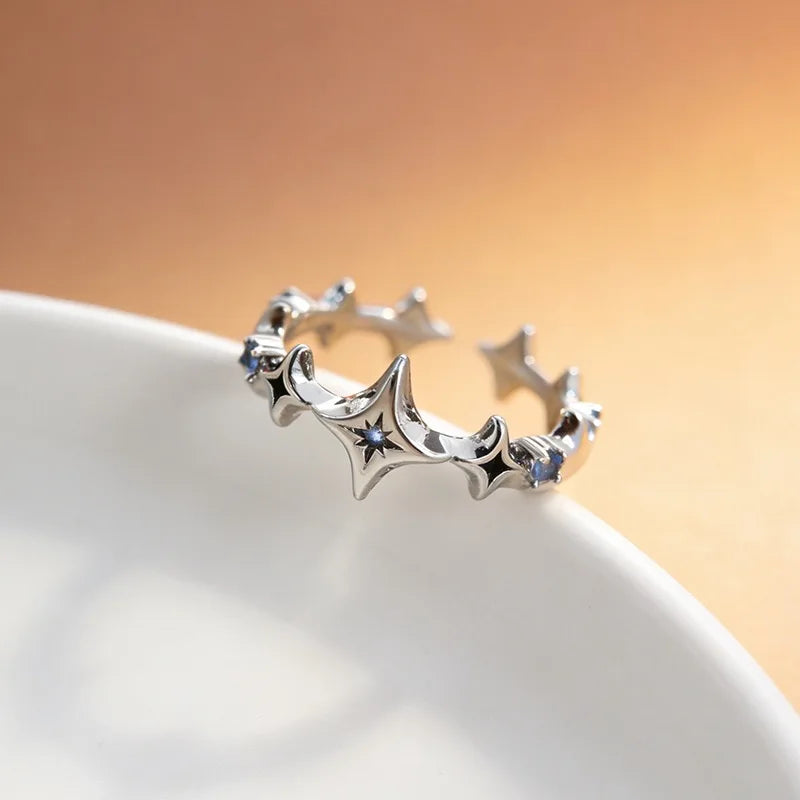Sterling Silver Geometric Star Shape Ring for Women Handmade Vintage Jewelry