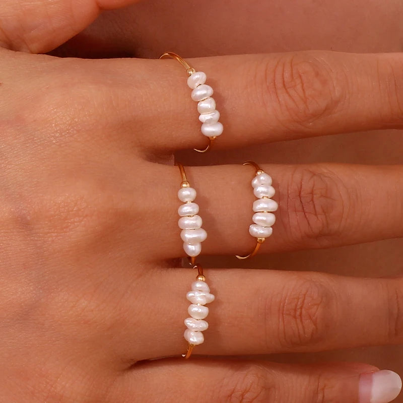 Elegant Freshwater Pearl Stainless Steel Ring for Women - Waterproof Daily Jewelry