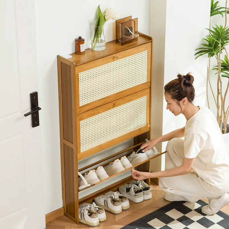 Ultra-Thin Shoe Cabinet with Tipping Bucket for Entryway Storage - Large Capacity, Simple Design