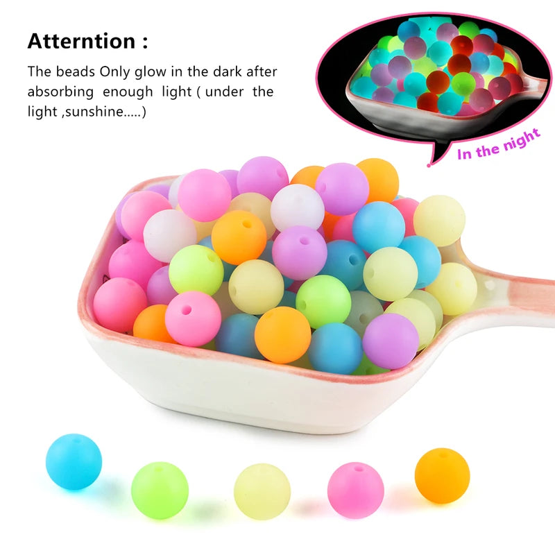Glow In The Dark Silicone Beads 12/15MM Round Luminous Jewelry Making Supplies - 50Pcs