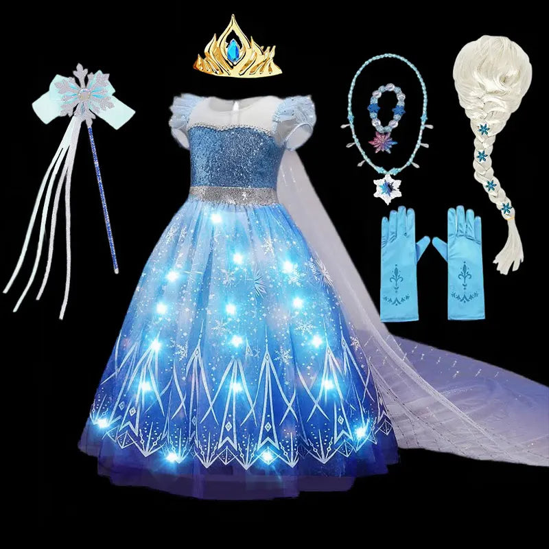 Light Up Frozen Princess Dress for Kids - Halloween Cosplay & Party Costume