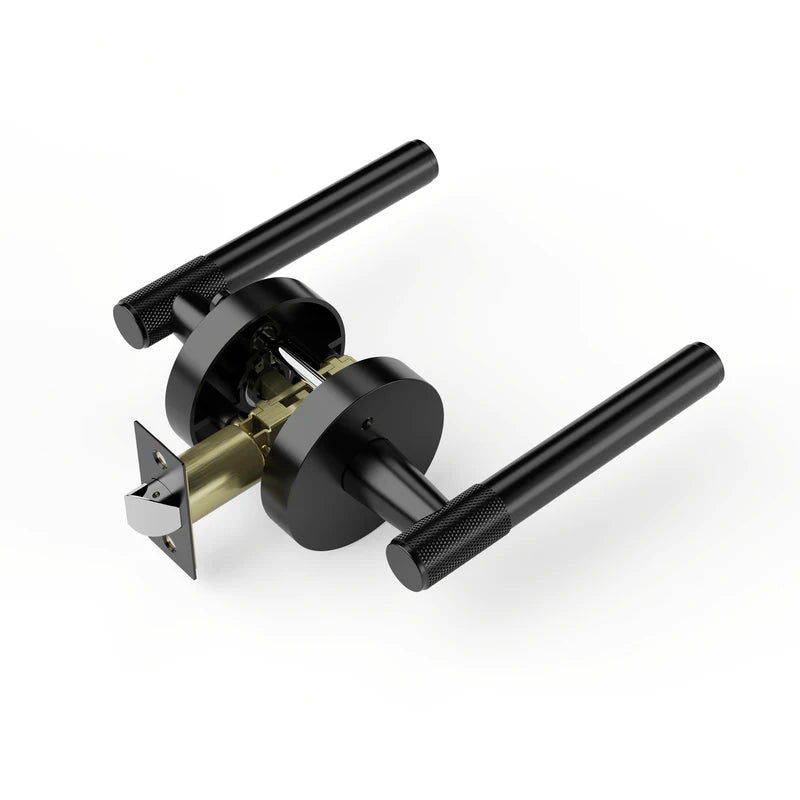 Viladepot Privacy Door Handle - Matte Black Knurled Lever with Round Base, Reversible
