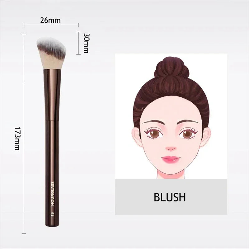 Angled Blush Brush No.15 - Contour Makeup Brush with Synthetic Hair & Metal Handle