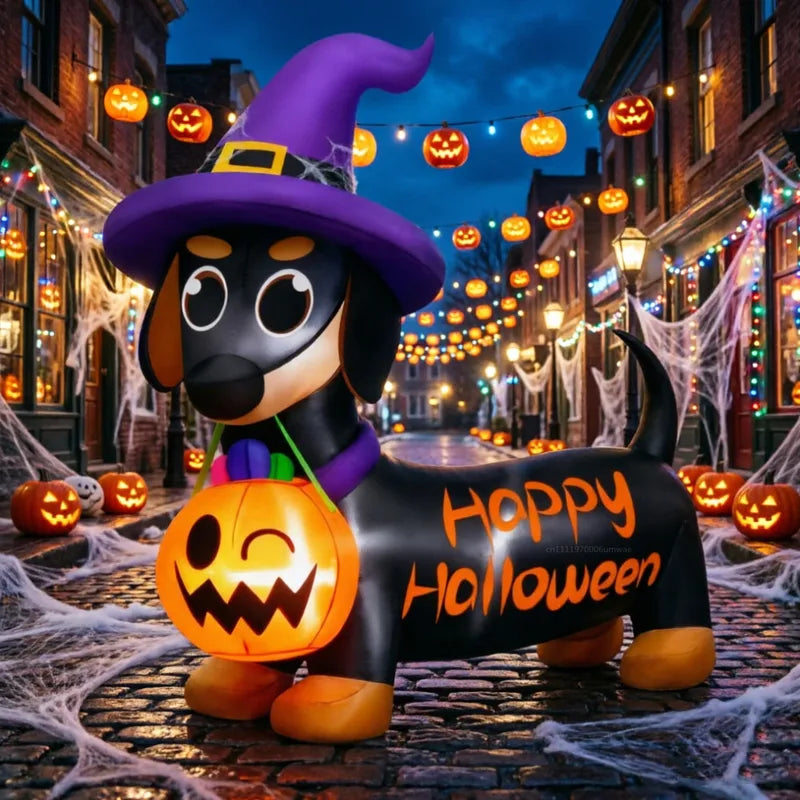 Inflatable Halloween Pumpkin Puppy Ornament with LED for Garden Yard Outdoor Decoration