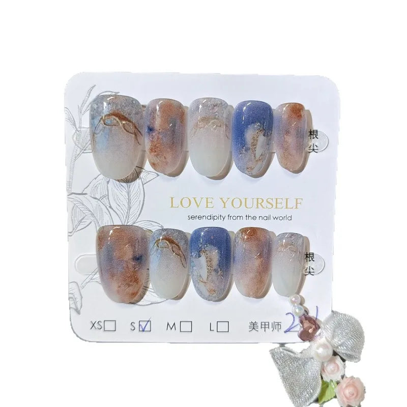 10PCS Gradient Metallic French Nail Tips Set - Press-On Fake Nails for Gift