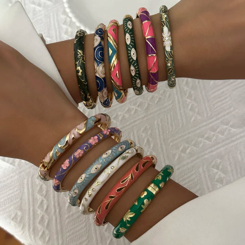 Colorful Enamel Flower Bracelet for Women Wedding Party Jewelry