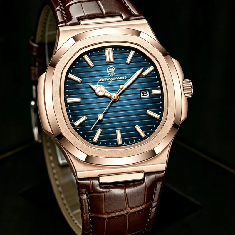 Luxury Square Men’s Quartz Wristwatch Waterproof Luminous Leather Strap