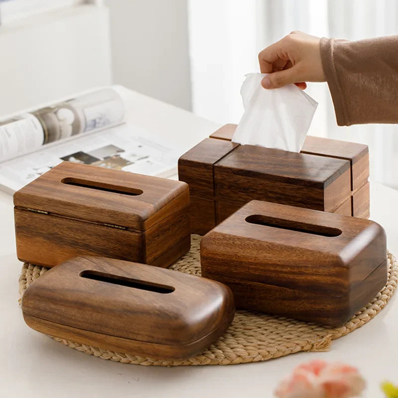 Luxury Wooden Tissue Box Cover - Premium Walnut Napkin Holder for Home & Desk