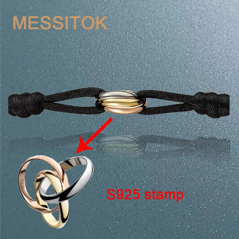 Luxury Silver Three-Ring Tri-Color Cross Couple Bracelet - Gift Ready