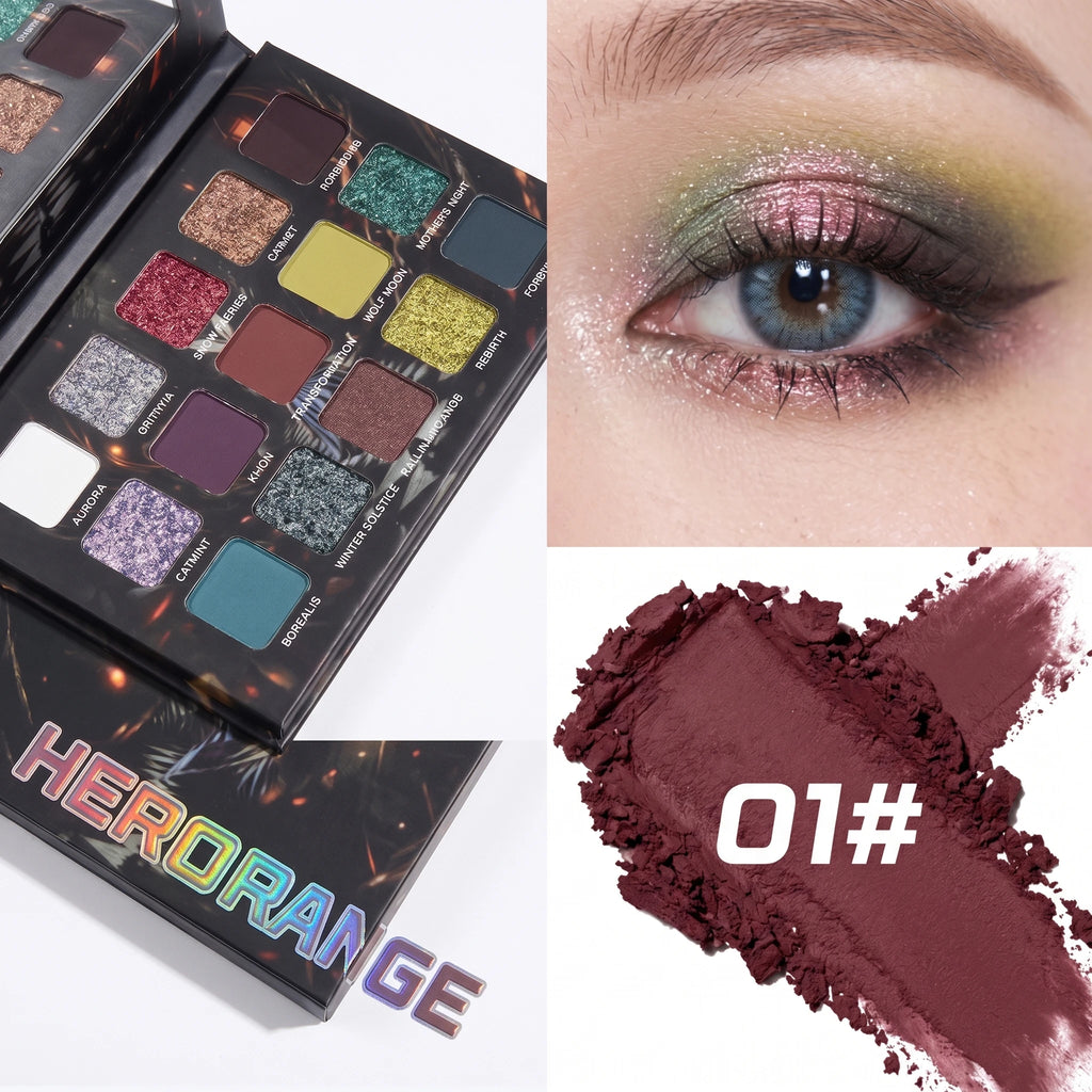 Herorange Eyeshadow Palette 15 Shades Matte Metallic Glitter Smoky Eye Makeup for Beginners