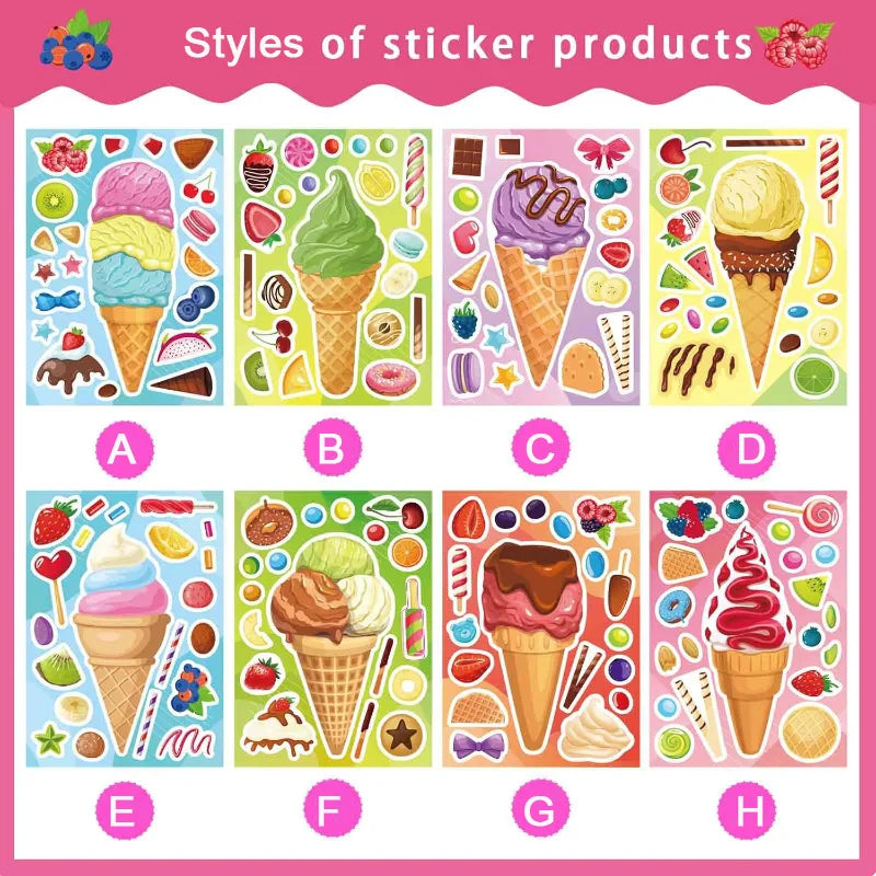 Ice Cream Dessert Stickers for Kids Kids Summer Party Decoration Set