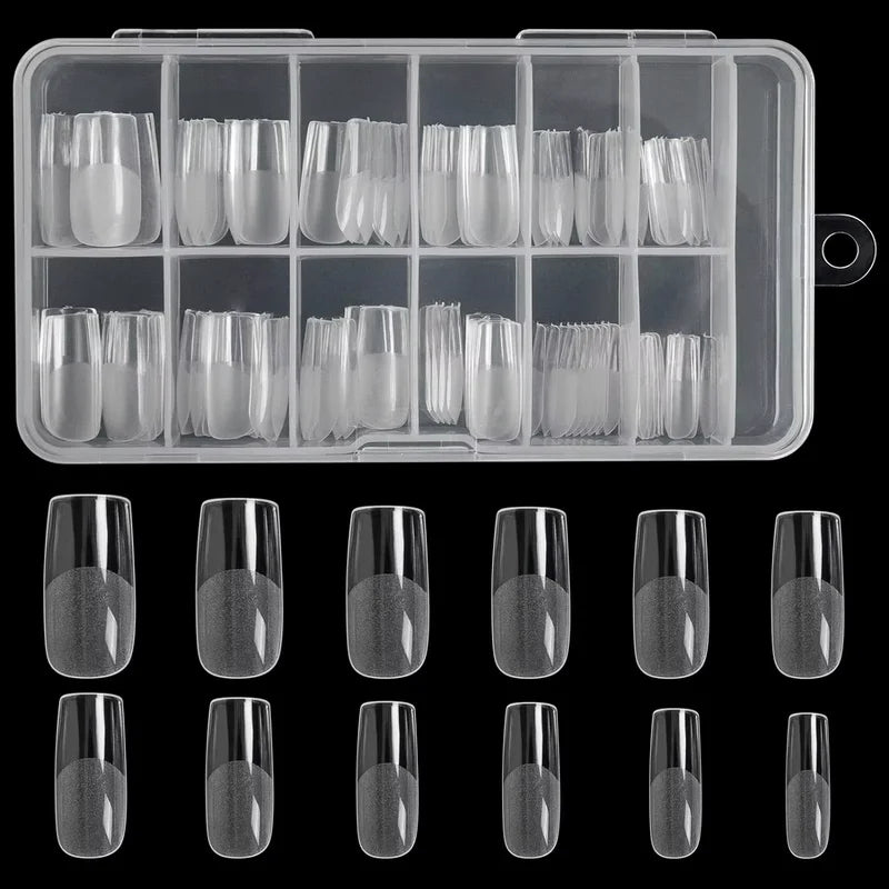 Square Nail Tips 120 Pcs Artificial Full Cover False Nails - 12 Sizes, Easy Application