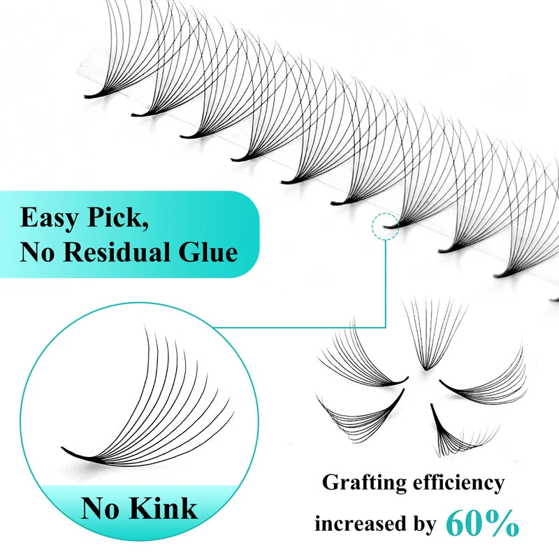 False Eyelash Extension Fan Tray - Promade 6D-16D Matte Narrow Stem Eyelash Tools