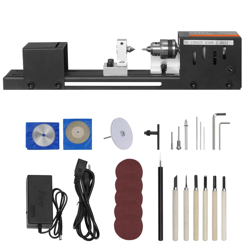 Mini Wood Lathe Machine 7-Inch, 96W Power, 7-Speed for DIY Woodworking