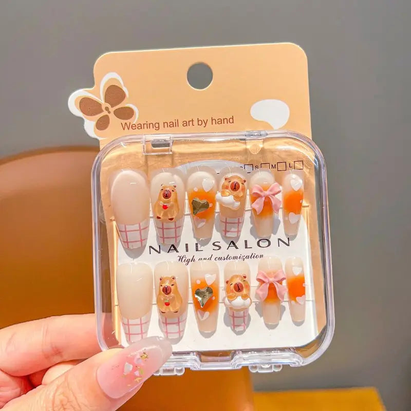 Children's Cartoon Nail Stickers - Cute Detachable Long Nail Art for Girls
