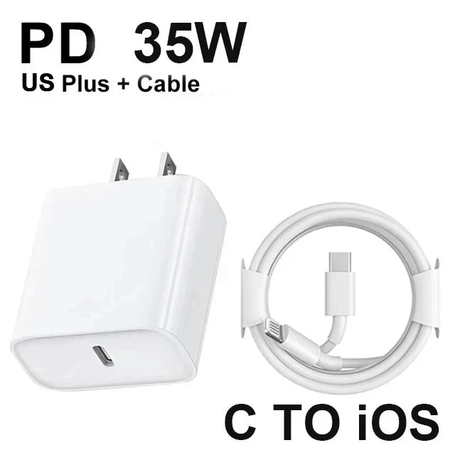 Fast Charger for iPhone 17-11 USB-C Cable Set EU US 35W PD Power Adapter
