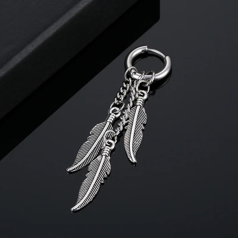 Simple Cross Feather Tassel Earrings for Women Men - Stainless Steel Jewelry