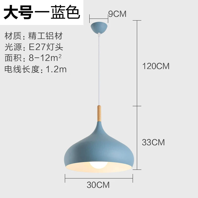 Colored Wooden Pendant Light Fixture for Bedroom & Living Room - LED Aluminum Lamp