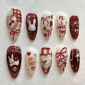 24Pcs Bow Cartoon Rabbit Press-On Nails - Full Cover Almond Fake Manicure Set