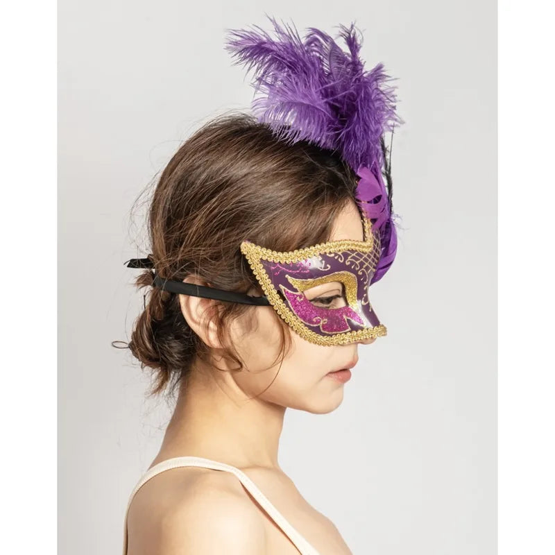 Venetian Princess Feather Mask for Masquerade Ball Costume - Women Party Accessory