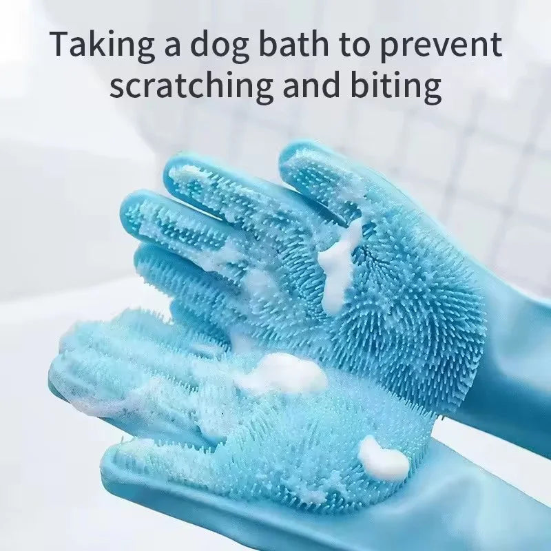 Pet Grooming Bathing Gloves Silicone Hair Removal Scrubber for Dogs Cats - Massaging Cleaning Tool