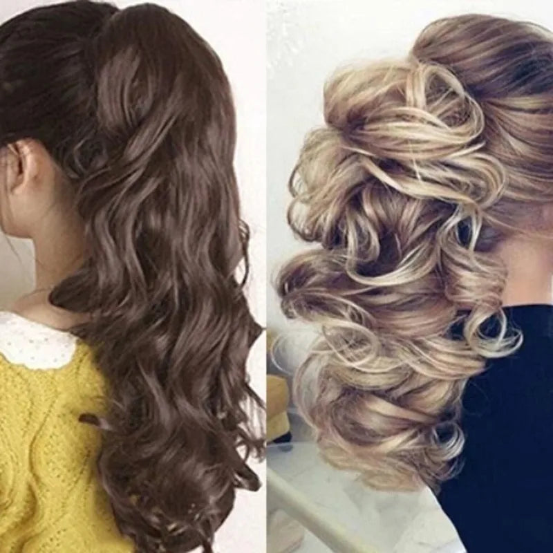 Long Hair Bun Wig Ponytail Clip-In Hair Extension 17 Inch Natural Looking Curly Hair