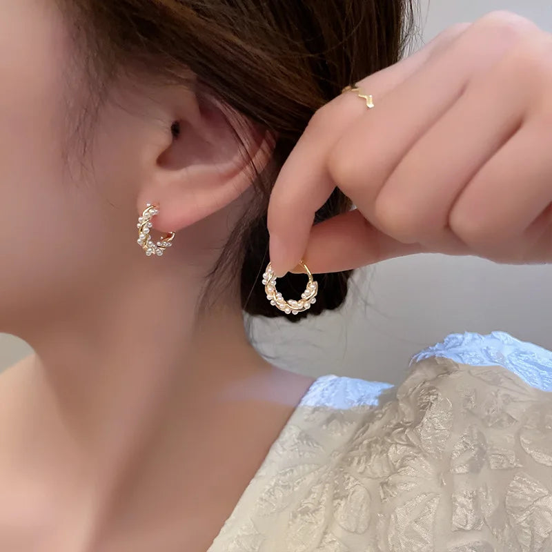 Korean Style Circle Pearl Earrings - Small Versatile Women's Jewelry