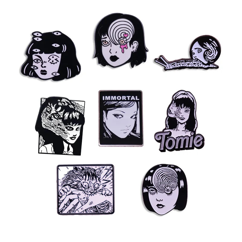 Junji Ito Enamel Pin Horror Movie Girl Metal Badge Comic Series Brooch - Halloween Accessories
