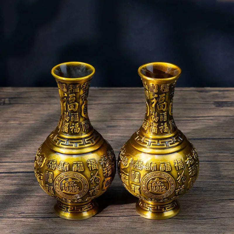 Chinese Style Copper Vase Ornament Home Decor Brass Fortune Pattern