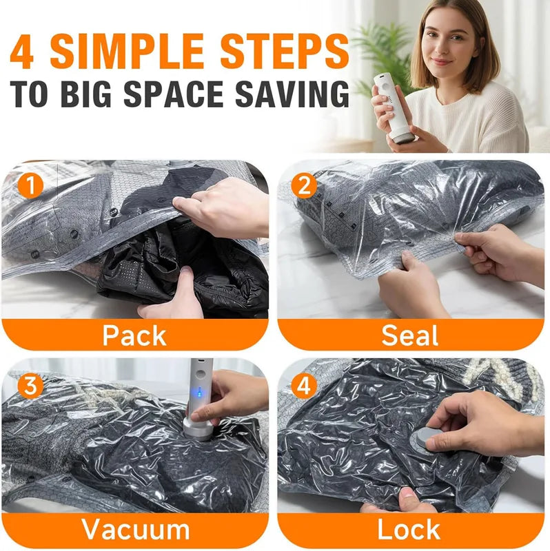 Travel Vacuum Bags with Rechargeable Pump, Space Saver Compression Packing Set