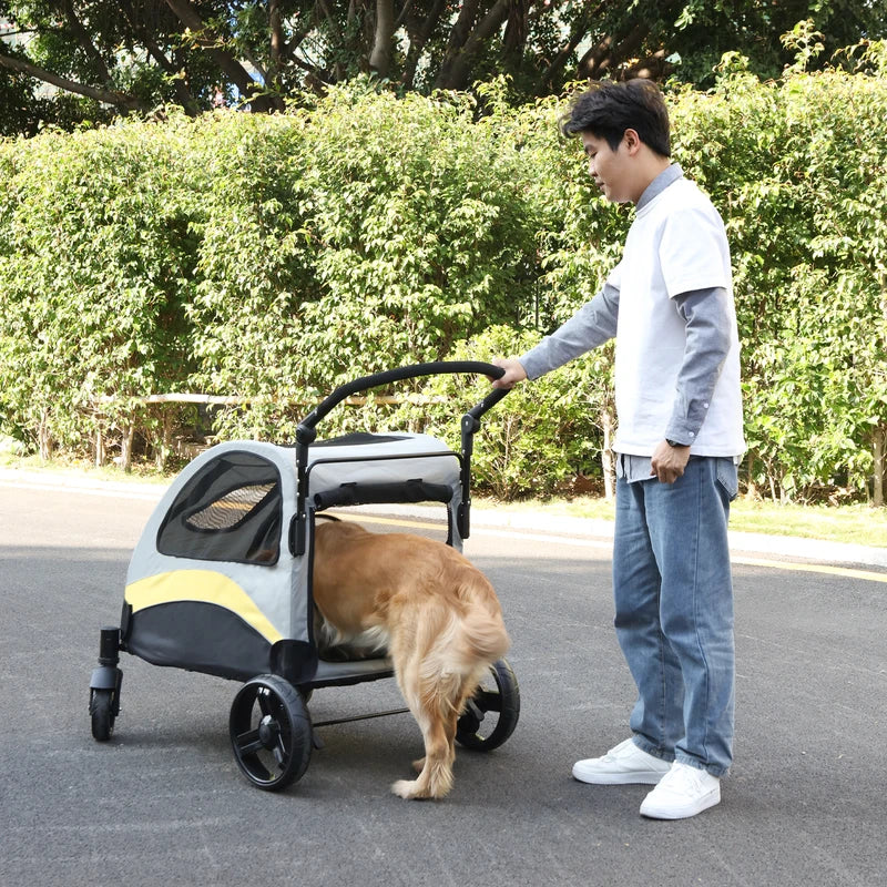 Foldable Pet Stroller for Large Dogs & Cats - Breathable Carriage, Travel Friendly