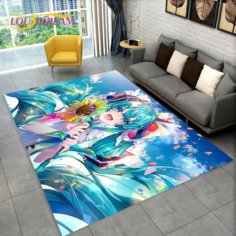 Kids Cartoon Miku Carpet Rug for Living Room Bedroom Non-slip Floor Mat