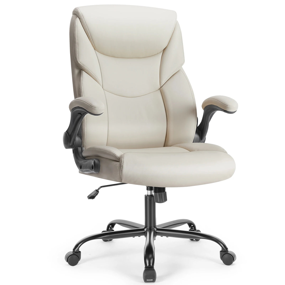 Ergonomic Office Chair with Flip-Up Arms and Adjustable Swivel - Heavy Duty PU Leather Gaming Desk Chair