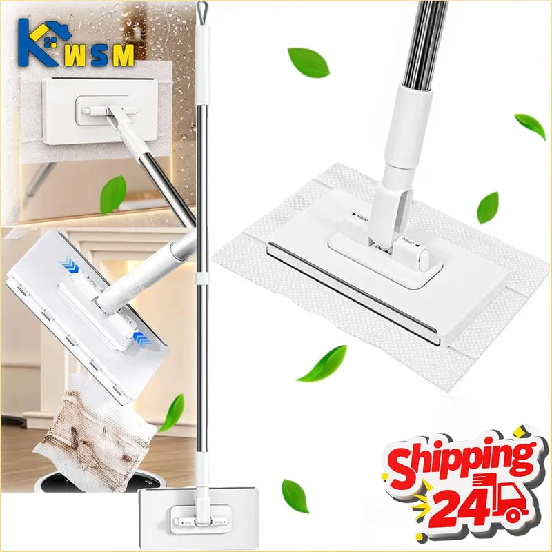 Hands-Free Automatic Wet Wipe Mop with Detachable Cloth Holder for Floor Cleaning