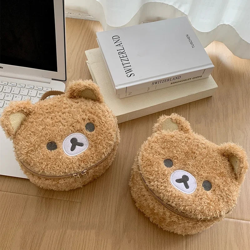 Cute Bear-Shaped Plush Cosmetic Bag with Multi-Compartment Jewelry Organizer - Travel Makeup Storage Pouch