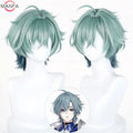 Anime Cosplay Wig for Genshin Impact Lohen Light Green & Blue Short Synthetic Heat-Resistant Hair Wig + Cap