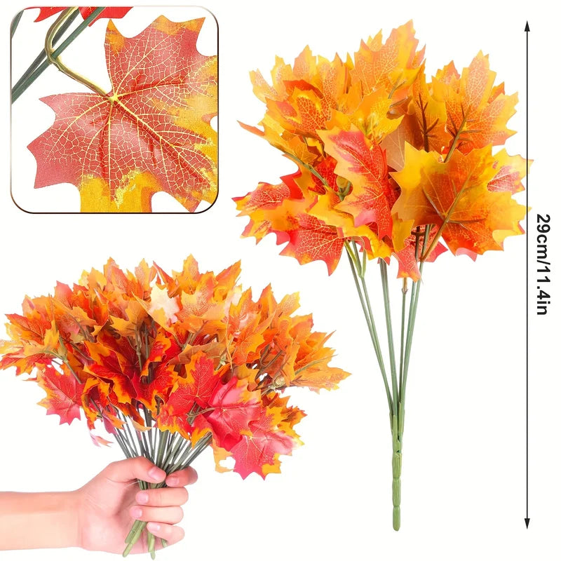 Artificial Autumn Maple Leaves 10Pcs Fall Leaf Stems for Thanksgiving & Halloween Decor