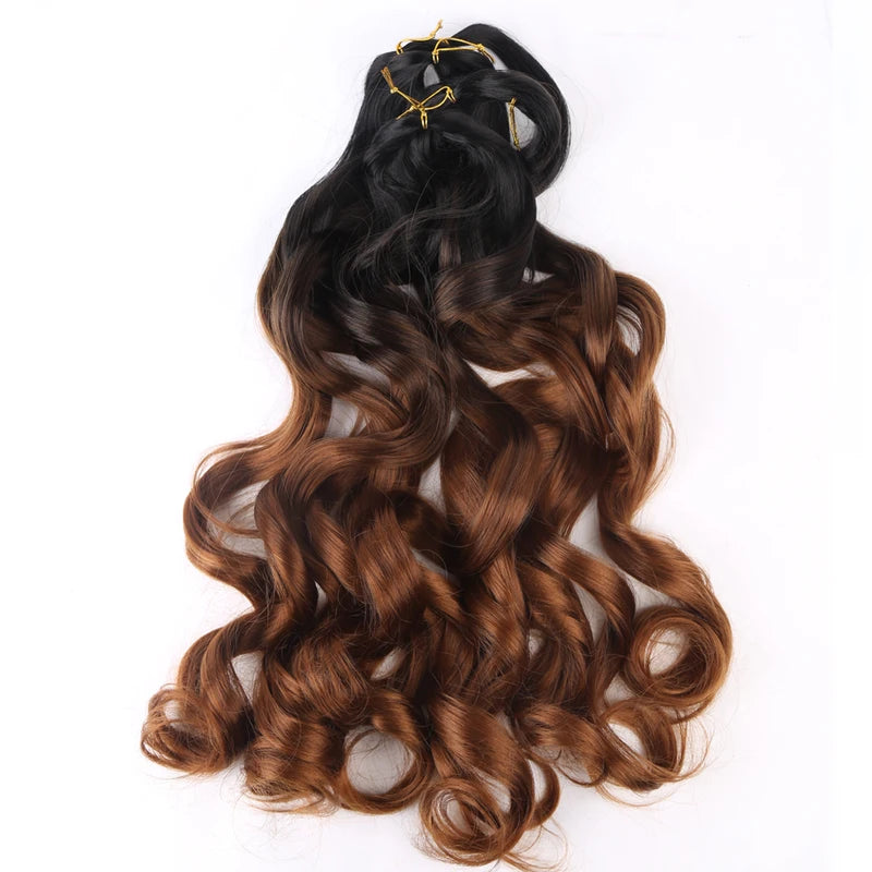 French Curly Crochet Braiding Hair Synthetic Loose Wave Ombre Extensions