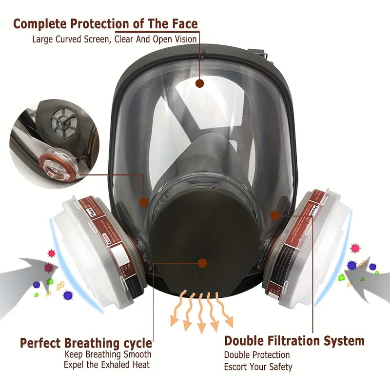 Full Face Gas Mask Reusable Large Size Respirator Chemical Dust Protection