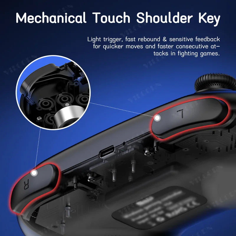 Hall Effect Joystick Game Controller for Switch, PC, PS4, Mobile – 6-Key Layout with Turbo & Macro