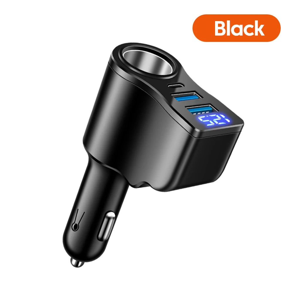 66W Car Cigarette Lighter Power Adapter with Dual USB & Type-C PD Charger