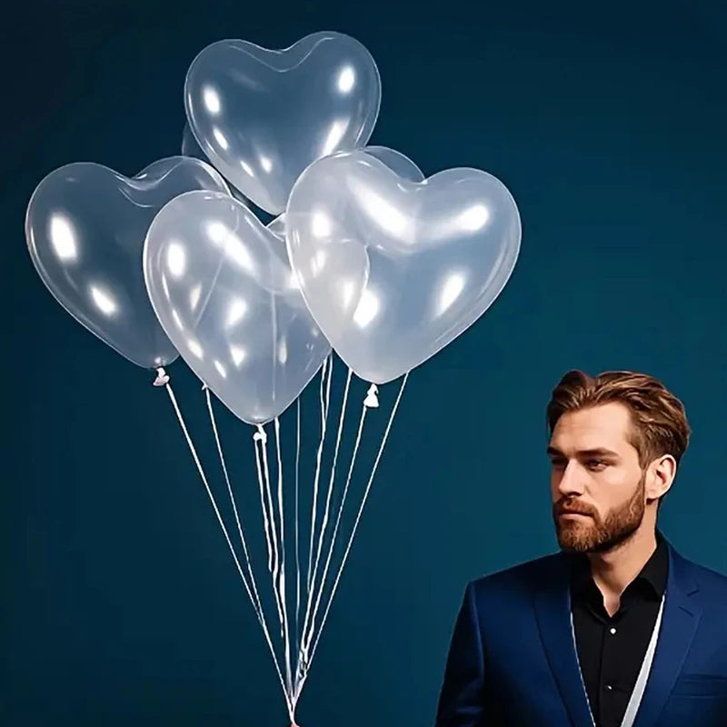 10pcs Transparent Love Heart Balloons Latex Balloons for Valentine`s Day Wedding Birthday Party Decor