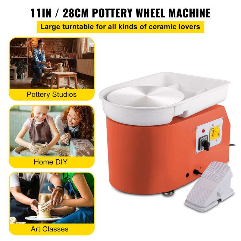 Electric Pottery Wheel Machine 28cm 350W with Foot Pedal for Ceramic Clay Forming