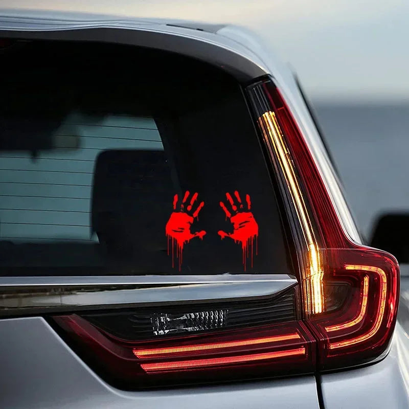 Pair Bloody Handprints Horror Car Stickers Vinyl Decals for Vehicles & Laptop