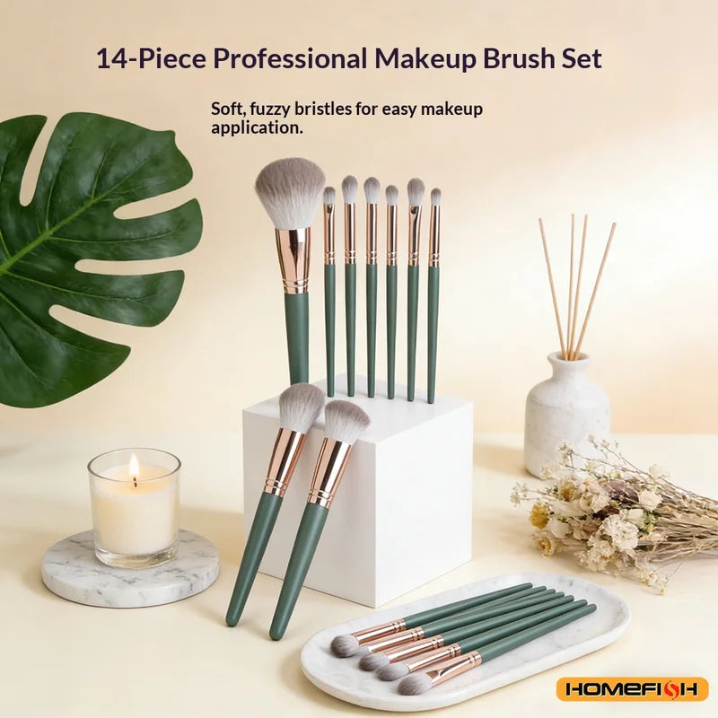 14-Piece Soft Fluffy Makeup Brush Set for Face Eyes & Powder Application