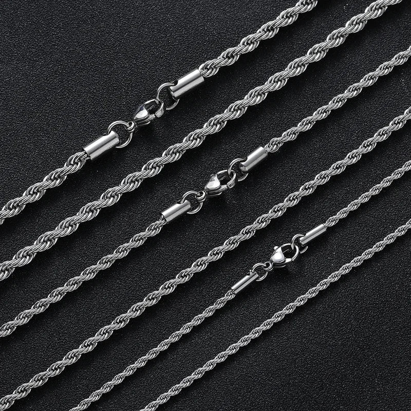 Stainless Steel Necklace for Women Men Twisted Rope Chain Waterproof Jewelry 16-30 Inches