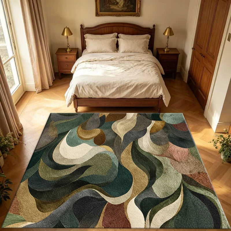 Colorful Abstract Wave Art Carpet - Non-Slip Washable Floor Rug for Living Room & Bedroom
