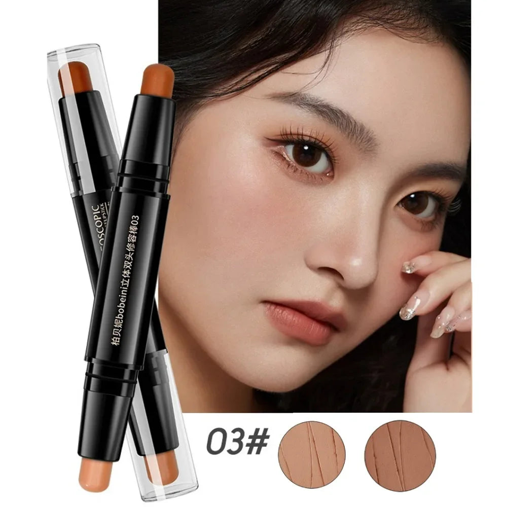Dual-Head Contouring Stick with Concealer and Highlighter for Face Sculpting