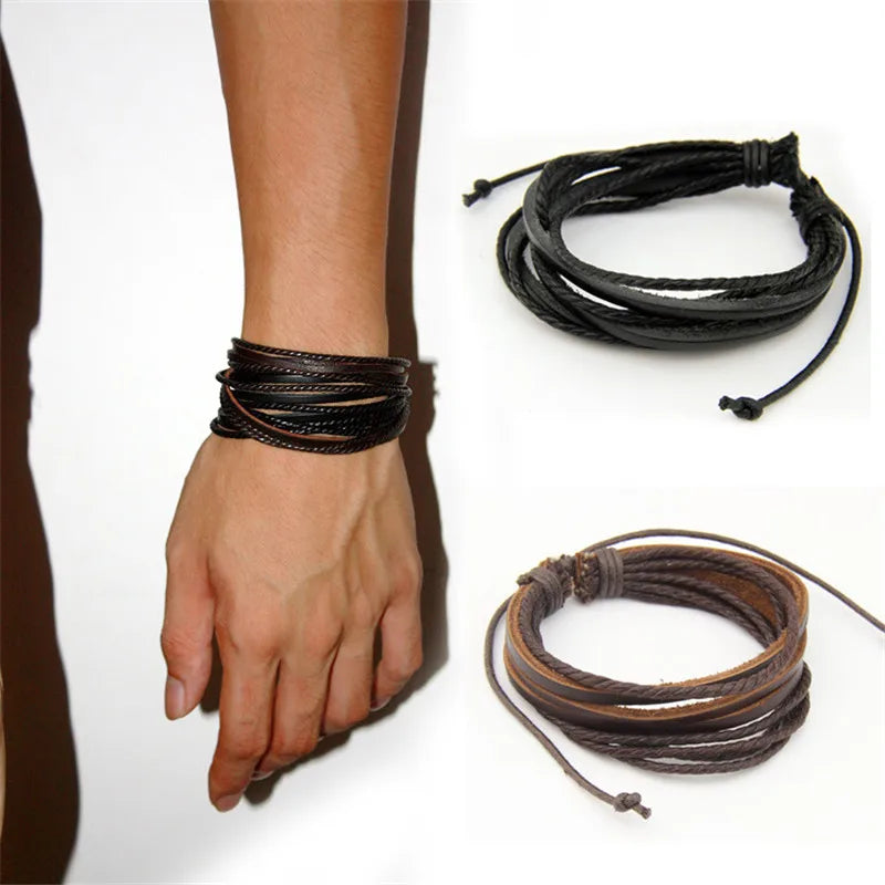Multilayer Leather Braided Rope Wristband - Handwoven Men & Women Jewelry