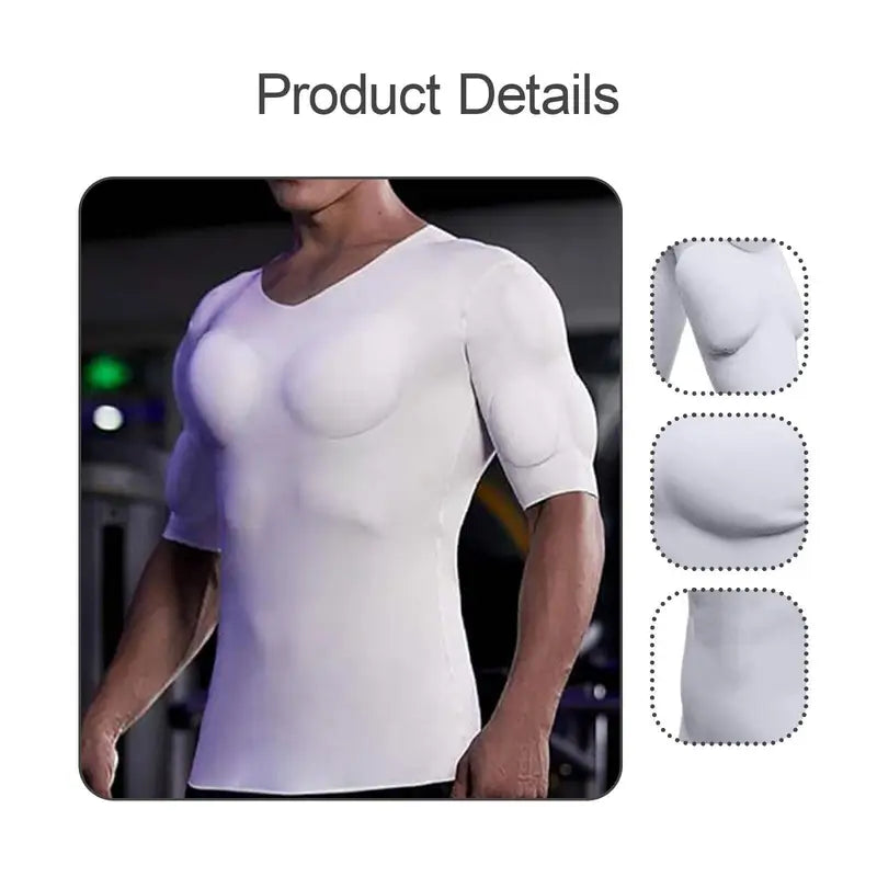 Fake Muscle T Shirt Men Bodybuilder Simulation Padded Shoulders for Indoor Outdoor